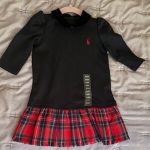 Polo by Ralph Lauren Black and Red Plaid Kids Sweater Dress